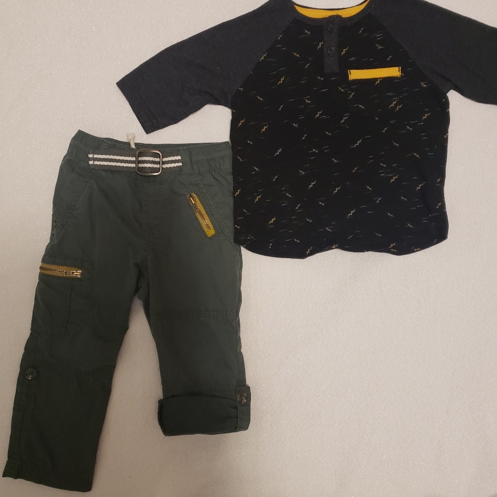 Cat & Jack Pants & Shirt 2T Black & Green